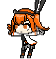 a pixel art drawing of a girl with orange hair and a ponytail .