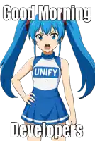 a cheerleader wearing a uniform that says unify on it