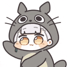 a cartoon of a person dressed as a cat covering their mouth with their hand .