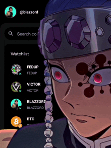 a screenshot of a watchlist with a picture of a man with a purple headband