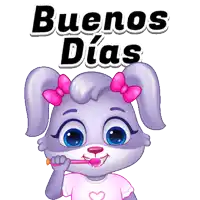 a cartoon bunny is brushing her teeth and the words buenos dias are above her