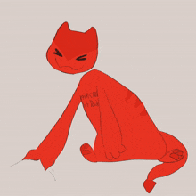 a drawing of a red cat with the words paw cat on tail written on it