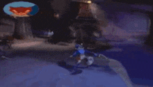 a person is standing in a cave in a video game with a blue background .