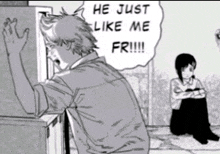 a black and white drawing of a man saying he just like me