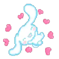 a pixel art drawing of a cat with pink hearts around it .