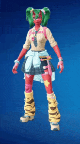 a girl with green hair and horns is wearing a tie