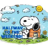 a picture of snoopy with the words halfway to the weekend written on it