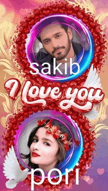 a poster that says " i love you " with a man and a woman