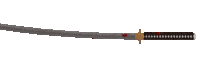 a samurai sword with blood on the handle