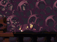 a pixel art drawing of a person standing in front of a purple wall