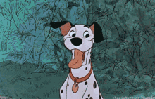 a dalmatian dog sticking its tongue out in a cartoon scene