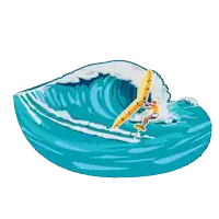 an illustration of a person riding a wave with a yellow board