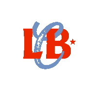 a red and blue lb logo with a star in the middle