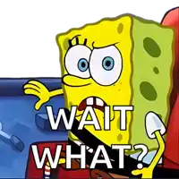 a cartoon of spongebob wearing a seat belt with the caption wait what