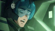 a close up of a man wearing a helmet with the letter c on it