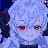 a girl with white hair and red eyes is smiling in a video game called black w