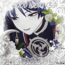 a picture of a anime character with the words good night written on it