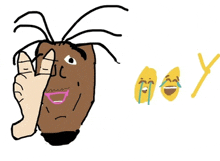 a drawing of a person covering their face with their hand next to a crying emoji
