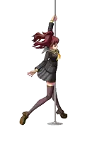 a pixel art drawing of a girl holding a pole