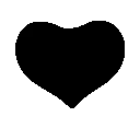 a black heart on a white background is a pixel art .