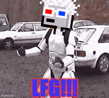 a pixel art of a storm trooper with the words lfc !!! below him