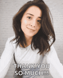 a picture of a woman with the words thank you so much on it