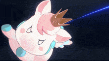 a cartoon pig with a crown on its head is flying through the air