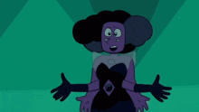 a purple cartoon character with many arms and a black top