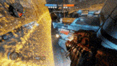 a person is holding a gun in a video game while standing in front of a building .