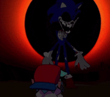 a cartoon of a person standing in front of a shadow of a sonic the hedgehog