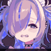 a pixel art of a girl with purple hair and a choker