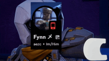 a picture of a character with the name fynn x on it