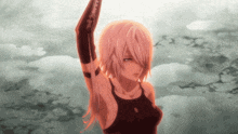 a girl with white hair and a black tank top