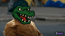 a man wearing a hat with a crocodile on it