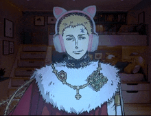 a cartoon of a man wearing headphones and a fur coat