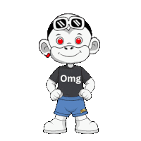 a cartoon character wearing sunglasses and a shirt that says omg