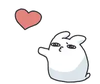 a cartoon rabbit is holding a red heart in its paws