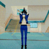 a computer generated image of a girl standing in a hallway
