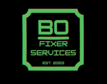 a logo for bo fixer services is green and red