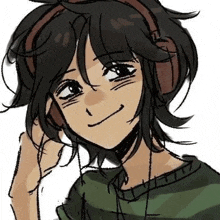 a drawing of a girl wearing headphones and a green shirt .