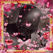 a picture of a robot surrounded by pink hearts and butterflies with the watermark picmix