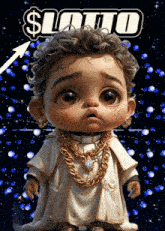 a baby with a gold chain around his neck and the word lotto above him