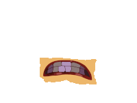 a cartoon mouth with purple teeth and a yellow background