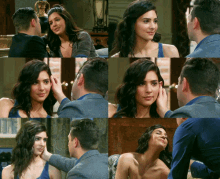a man touches a woman 's face in a collage of images