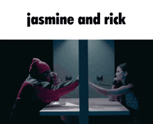 jasmine and rick are sitting at a table with their hands on each other