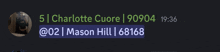 a screenshot of a chat with charlotte cuore and 02 mason hill