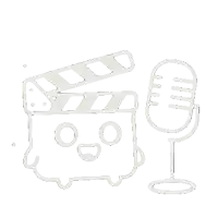 a microphone is next to a clapper board with a face on it