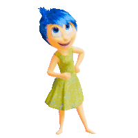 a cartoon character with blue hair and a green dress stands with her hands on her hips