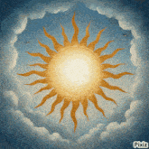 a painting of a sun surrounded by clouds with pixiz in the corner