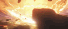 a close up of a person standing in front of a large explosion .